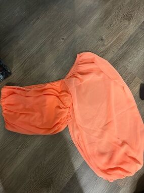Hello Molly Neon Orange One-Shoulder Crop Top